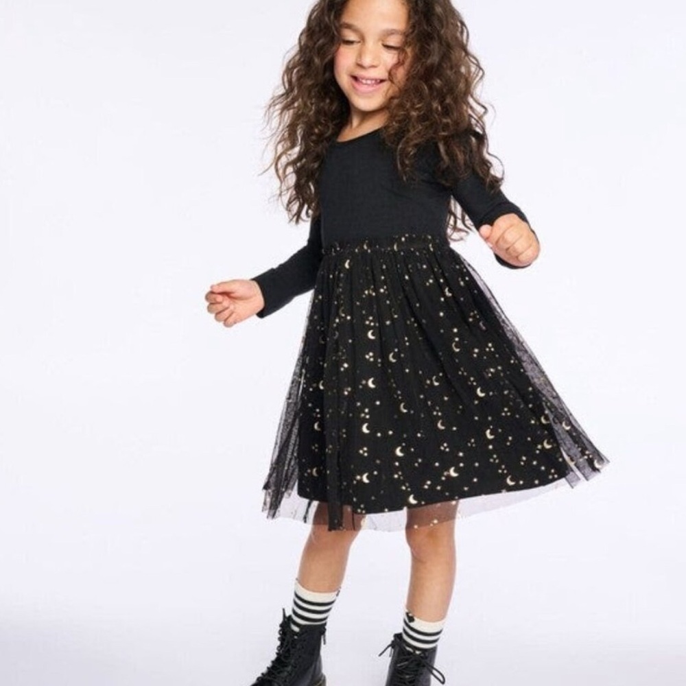 Hanna Andersson 5T black tulle moon and stars dress